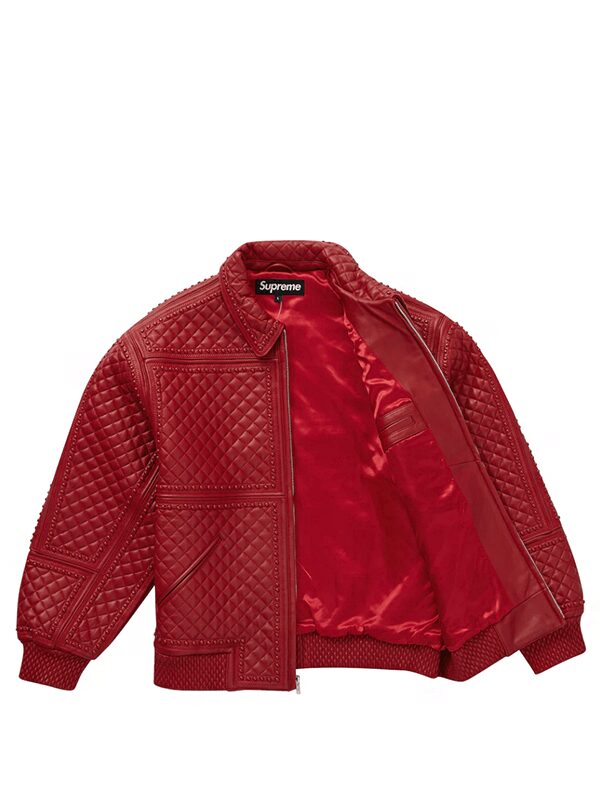 Supreme Studded Quilted Leather Jacket Red