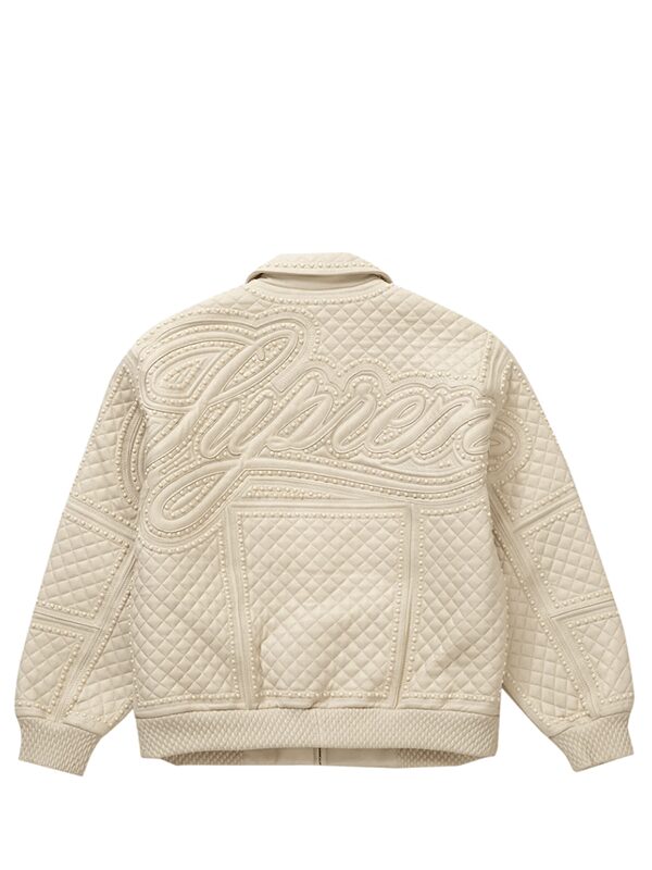 Supreme Studded Quilted Leather Jacket White