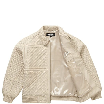 Supreme Studded Quilted Leather Jacket White