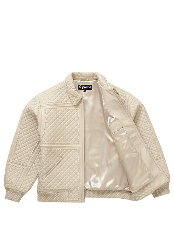 Supreme Studded Quilted Leather Jacket White
