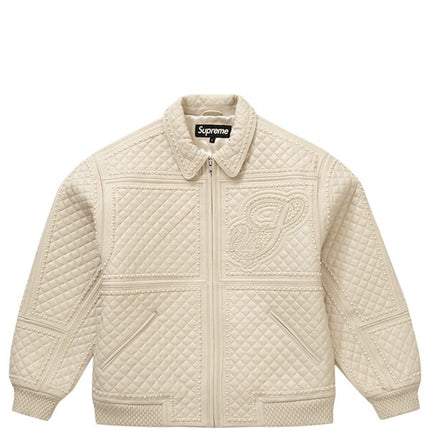 Supreme Studded Quilted Leather Jacket White