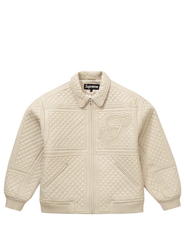 Supreme Studded Quilted Leather Jacket White