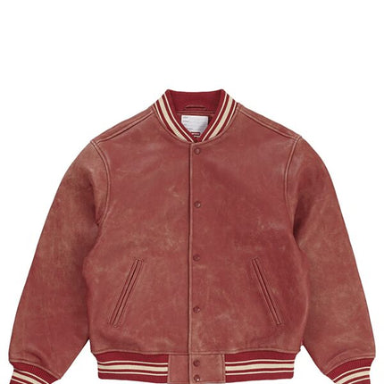 Supreme Worn Leather Varsity Jacket Red