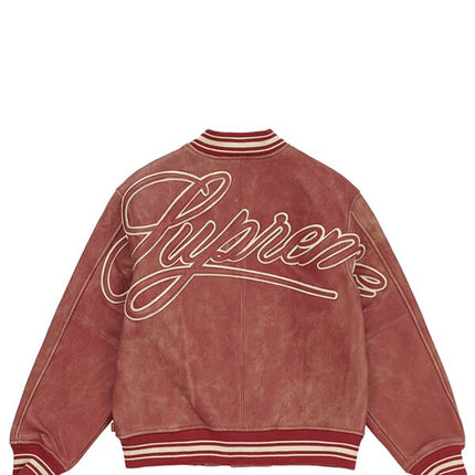 Supreme Worn Leather Varsity Jacket Red