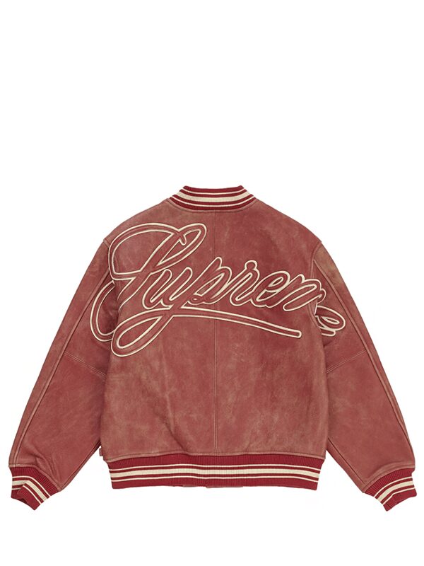 Supreme Worn Leather Varsity Jacket Red