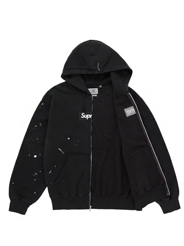 Supreme MM6 Maison Margiela Box Logo Zip Up Hooded Sweatshirt Black