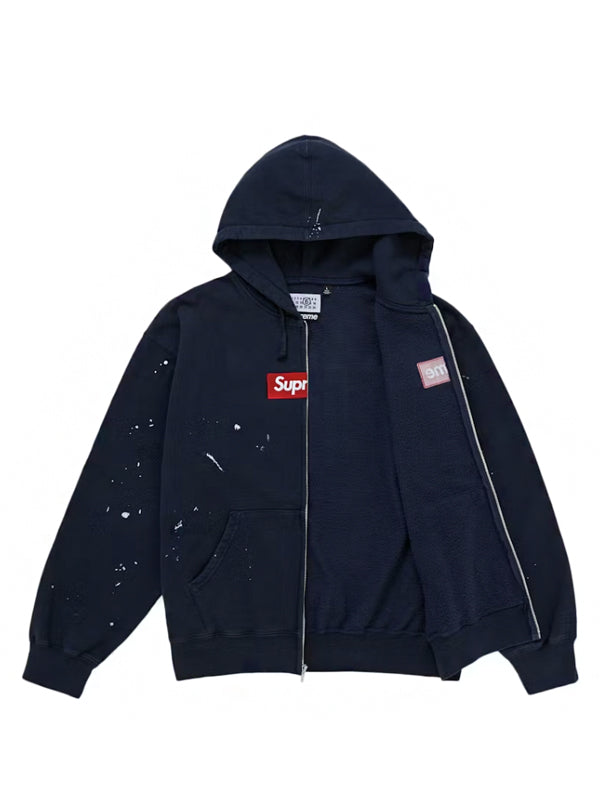 Supreme MM6 Maison Margiela Box Logo Zip Up Hooded Sweatshirt Navy