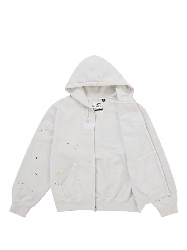 Supreme MM6 Maison Margiela Box Logo Zip Up Hooded Sweatshirt White