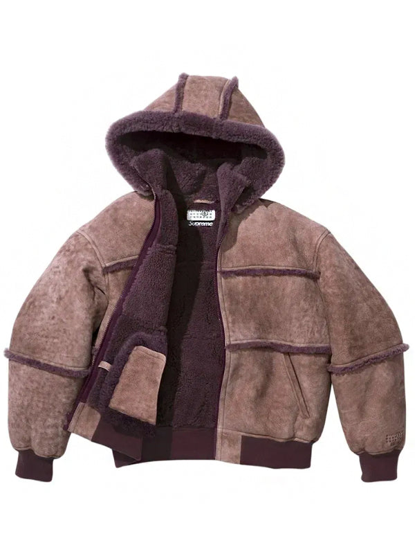 Supreme MM6 Maison Margiela Hooded Shearling Bomber Jacket Purple