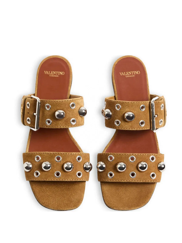 Valentino Garavani Sandália flat Nellcôte de couro