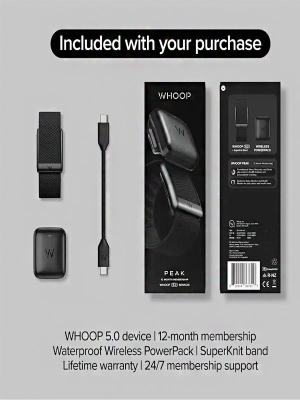WHOOP - 5.0 Peak - Monitor de Saúde e Fitness - Assinatura de 12 Meses - Obsidian - (2025)