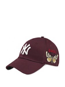 Gucci NY Yankees Embroidered Butterfly Baseball Cap Burgundy Original São Paulo 