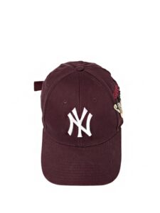 Gucci NY Yankees Embroidered Butterfly Baseball Cap Burgundy Original São Paulo 