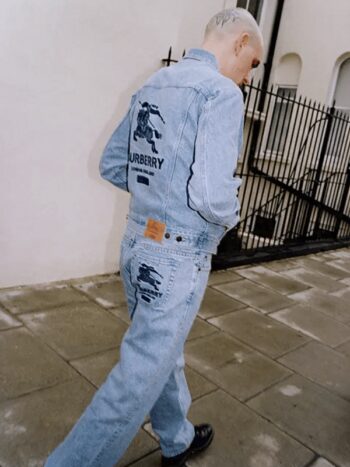 Supreme Burberry Denim Trucker Jacket Washed Blue - Imagem 2