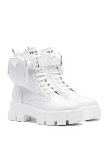 Prada Monolith 55mm Pouch Ankle Boots White Leather Original São Paulo 