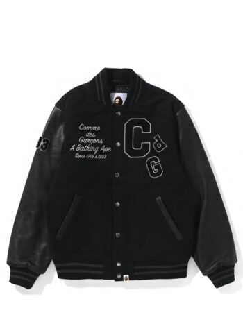 BAPE x Comme des Garcons Osaka Exclusive Varsity Jacket Black
