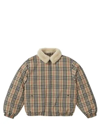 Supreme Burberry Shearling Collar Down Puffer Jacket Beige