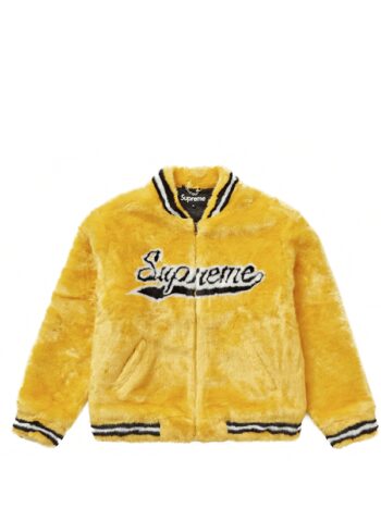 Supreme Faux Fur Varsity Jacket Yellow
