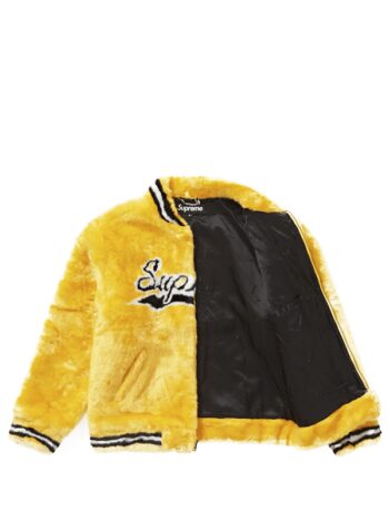 Supreme Faux Fur Varsity Jacket Yellow - Imagem 3