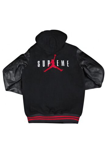 Supreme Jordan Hooded Varsity Jacket Black - Imagem 2