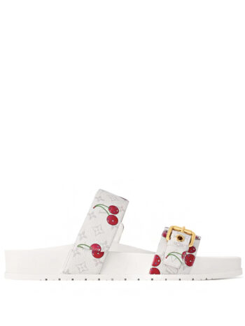 Louis Vuitton Cherry Bom Dia Flat Comfort Mule x Takashi Murakami White Monogram Cherry