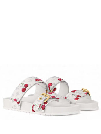 Louis Vuitton Cherry Bom Dia Flat Comfort Mule x Takashi Murakami White Monogram Cherry - Imagem 3