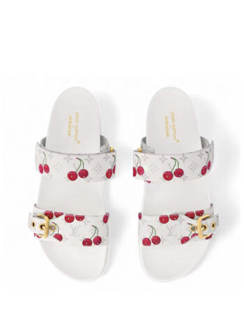 Louis Vuitton Cherry Bom Dia Flat Comfort Mule x Takashi Murakami White Monogram Cherry - Imagem 4