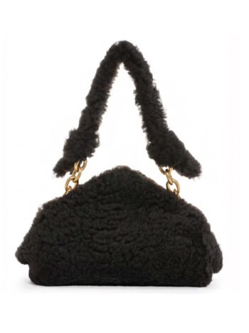 Bottega Veneta Small The Chain Pouch Shearling Bag Black/Gold