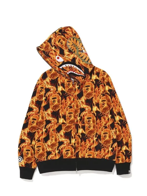 BAPE Flame Shark Full Zip Hoodie Orange 1 1