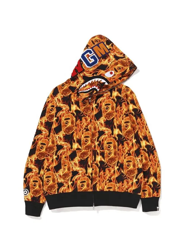 BAPE Flame Shark Full Zip Hoodie Orange
